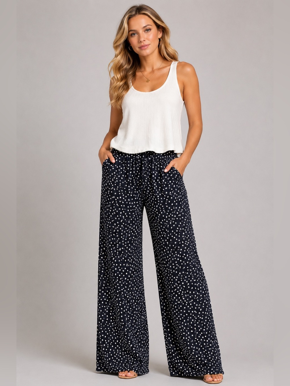 Anthropologie Polka Dot Black High Rise Wide Leg Pants Women's Sz 0